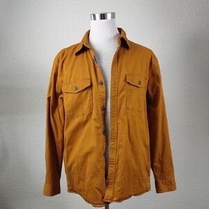 Land's End Men's Shacket Size L 42-44 Golden Pecan Flannel Lined Plaids